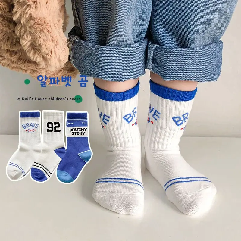 3 Pairs Children\'s Sock Boys Girls Fashion Letters Numbers Sport Socks Cotton Socks Children 1-12T