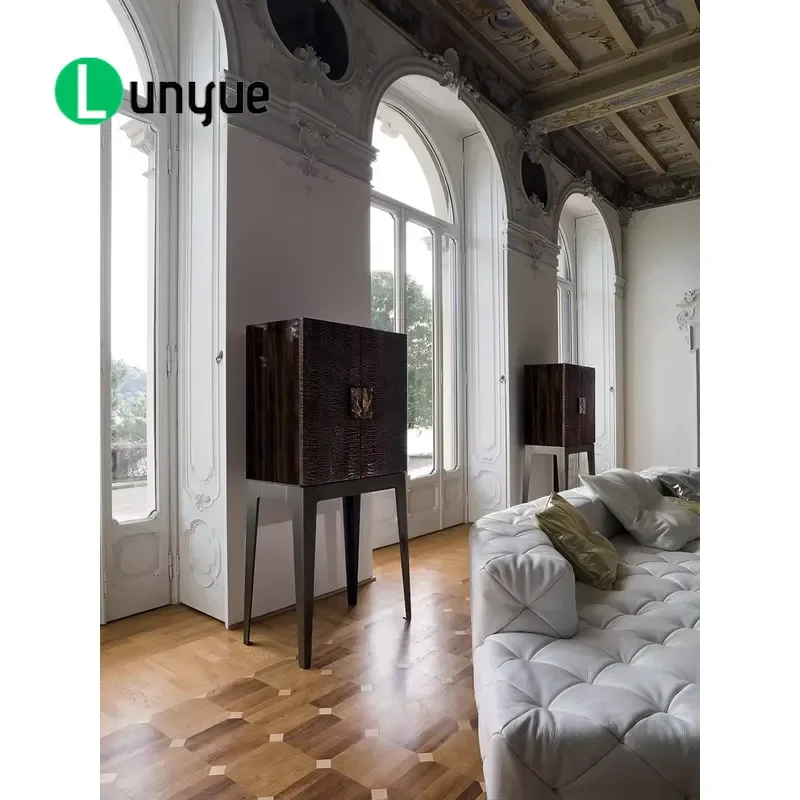 Luxury Custom Plywood Leather Stainless Steel Wine Cabinet Household Storage Furniture Modern Design For Home Bar Display
