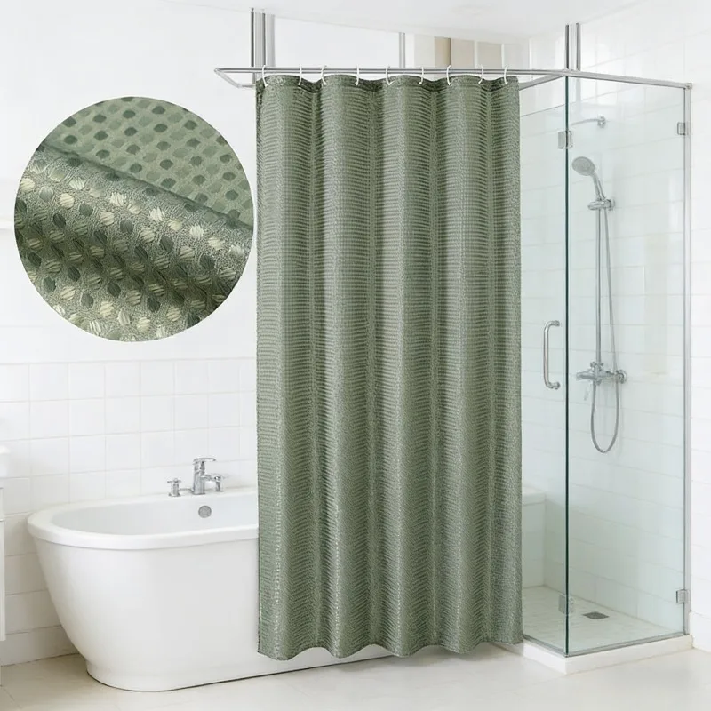 

Водонепроницаемая шторка для душа из полиэстера однотонного плетеного полотна 2026 года с защитой от плесени и крючками для ванной комнаты (для обеспечения приватности)