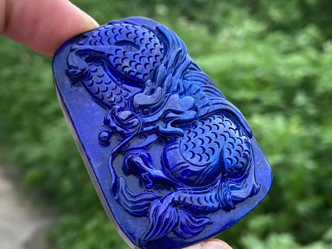 Natural Blue Lapis Lazuli Pendant Necklace Dragon 60.7*40.3*12mm Women Men 5mm Beads Jewelry Gemstone AAAAAA
