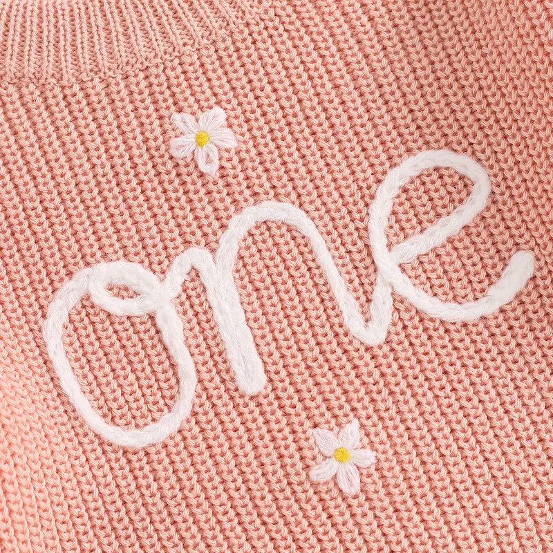 Baby Girl Sweater Fall Winter Clothes Long Sleeve Crew Neck Flower Letters Warm Knit Pullover Sweater Birthday Tops