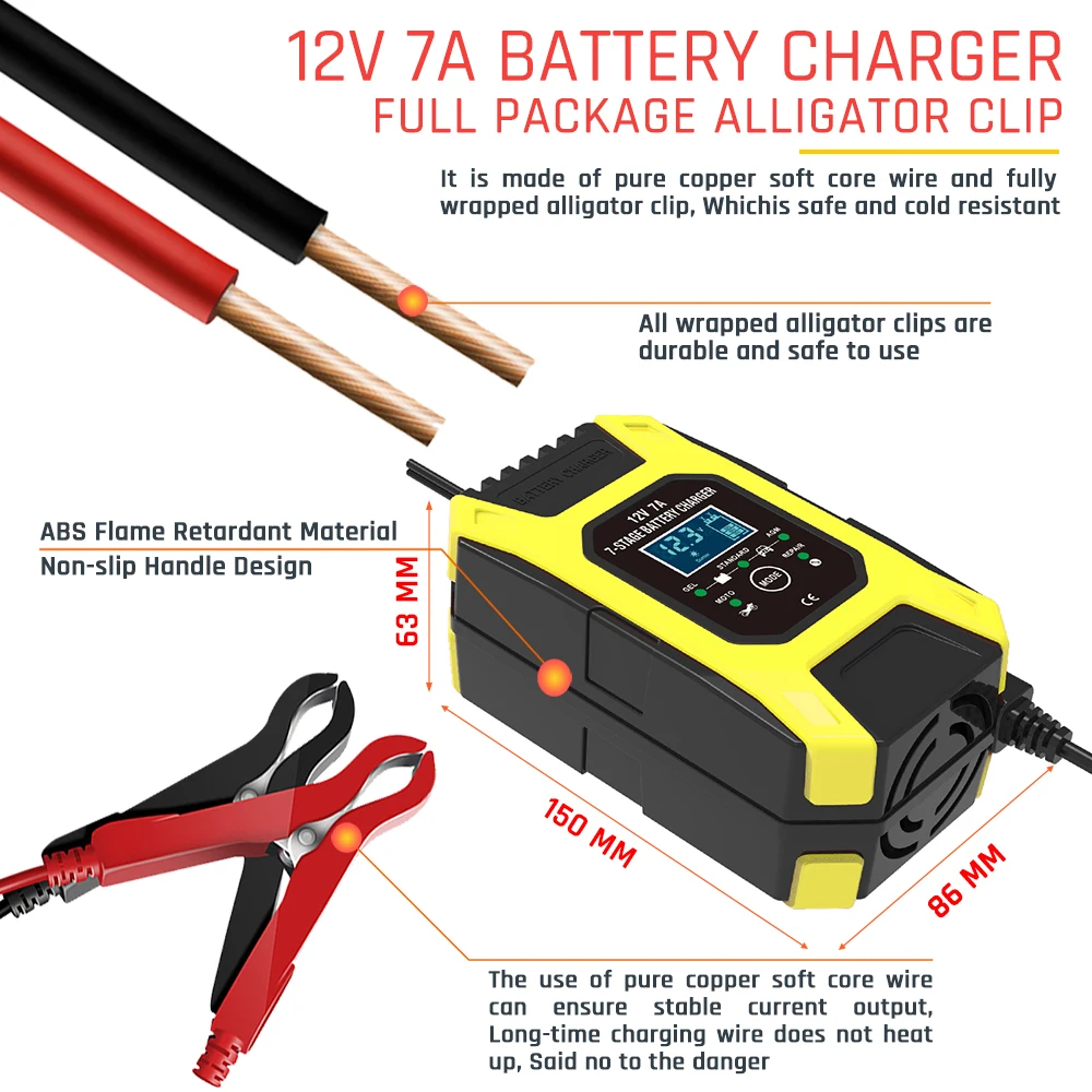 FOXSUR Intelligent Car Battery Charger 12V Fully Automatic Truck RV ATV Motorcycle AGM Lead Acid EU US AU Plug Repair Desulfator