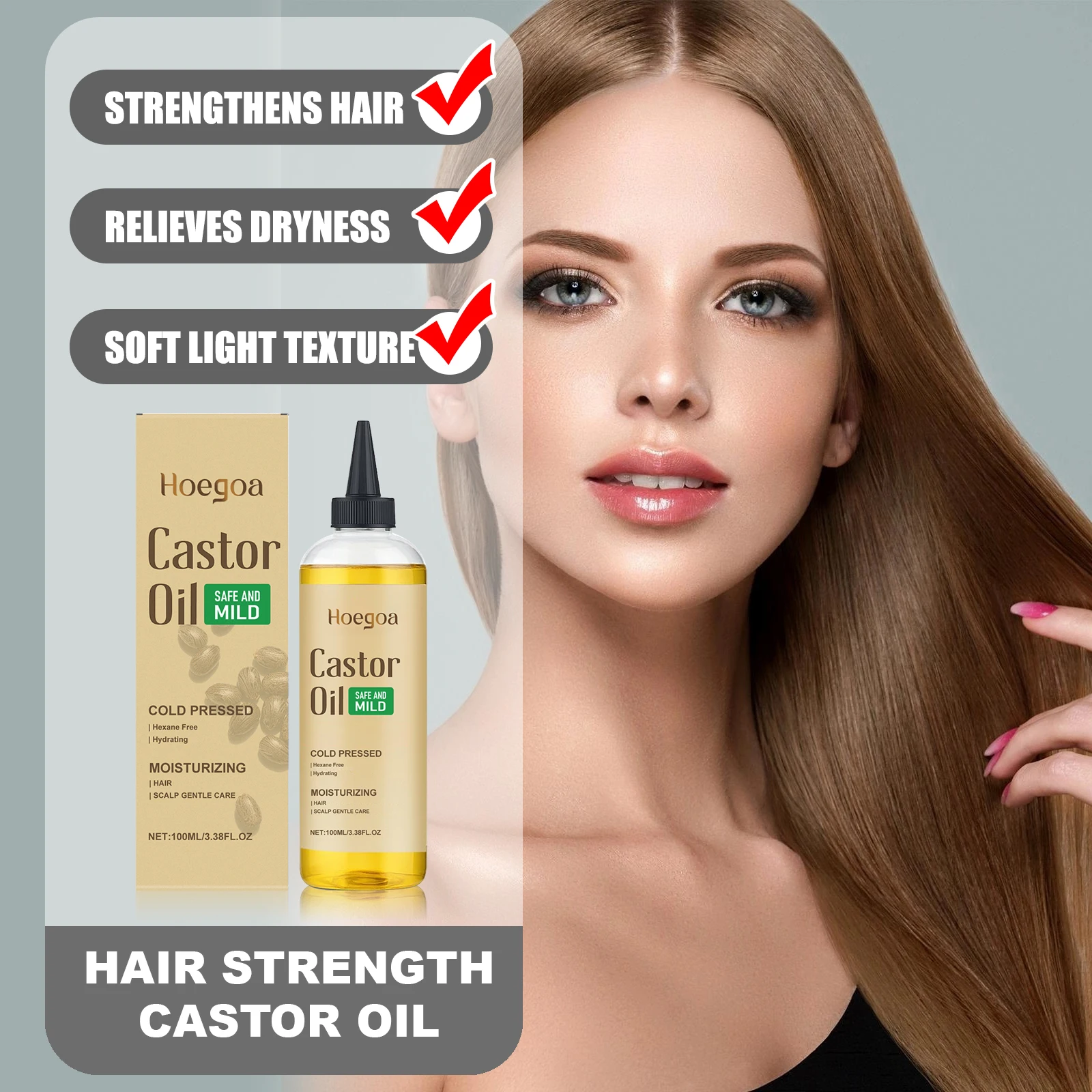 

HOEGOA Касторовое масло для прочности волос Активирует фолликулы способствует росту волос Глубоко питает кожу головы Уменьшает перхоть Утолщенные корни волос