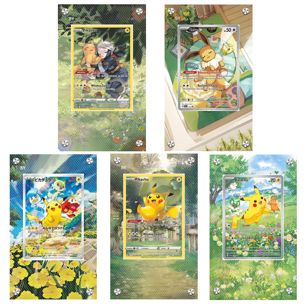 anime-pokemon-ptcg-pikachu-eevee-acrilico-estendido-pintura-cartao-tijolo-jogo-colecao-cartao-de-exibicao-protetora-presente