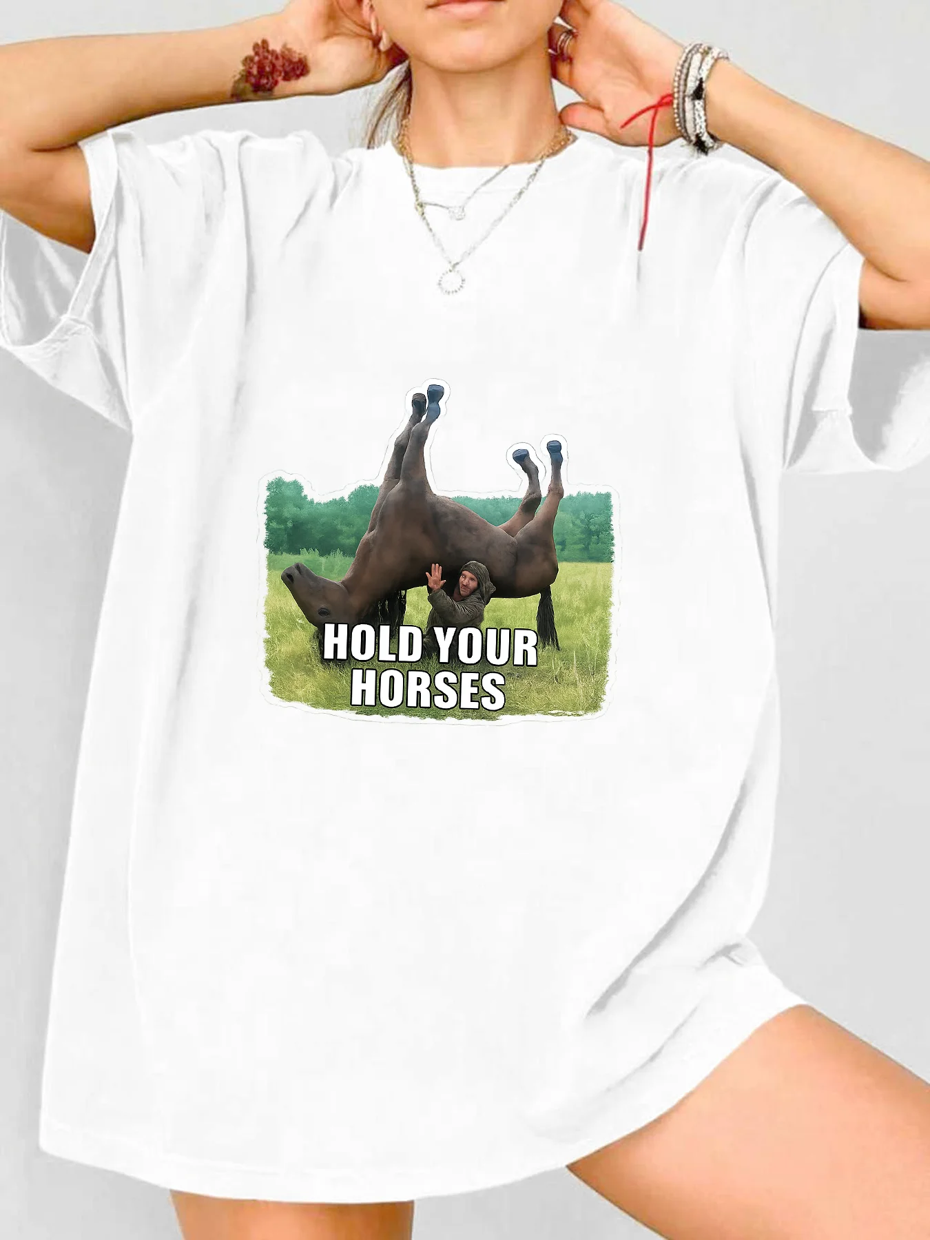 

【WDS005】Plus size women's round neck short sleeve T-shirt with elastic half sleeves and trendy prints