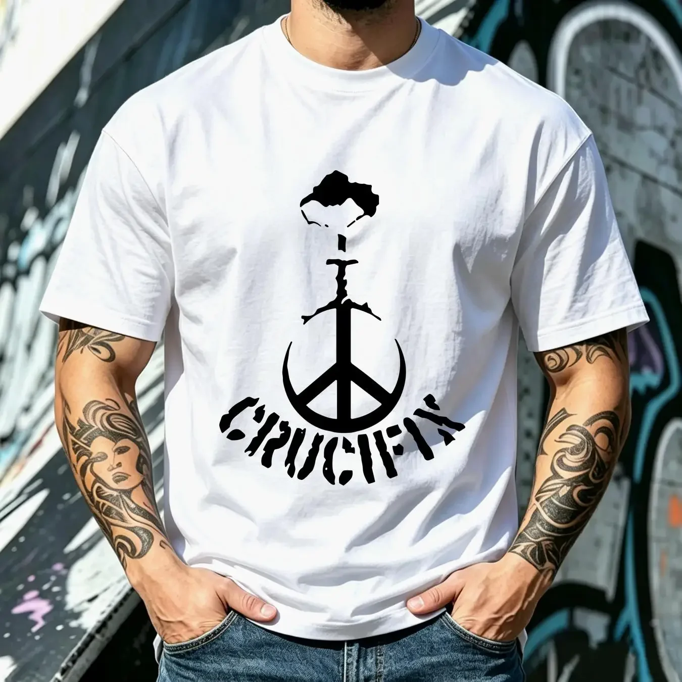 washed T Shirt Crucifix Hardcore Punk Rock Band S 2XL vintage Washed streetwear Comfortable Breathable designer clothes Stylish
