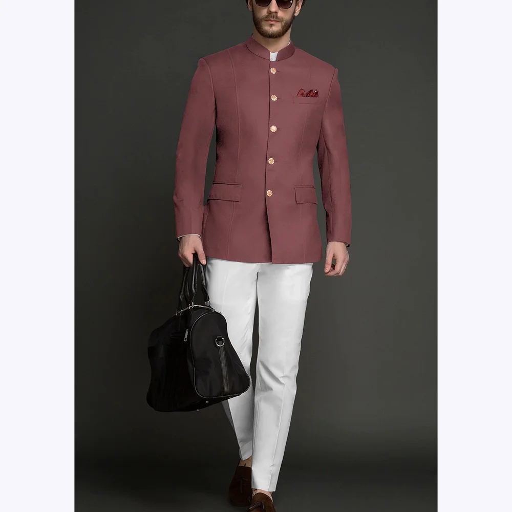 Abiti slim fit da uomo Chic elegante colletto alla coreana abito in colore a contrasto 2 pezzi pantaloni blazer formali monopetto set quotidiano