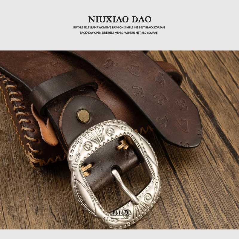 新しいヴィンテージレザーベルト男性と女性用プリントトップレイヤー牛革本革セクシーガールユニバーサルファッショントレンド