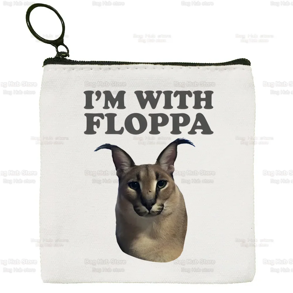 Kawaii The Floppa Canvas Coin Purse Custom Logo Caracal Cat Zabloing Storage Pouch Canvas Bag  New Coin Bag Key Coin Purse