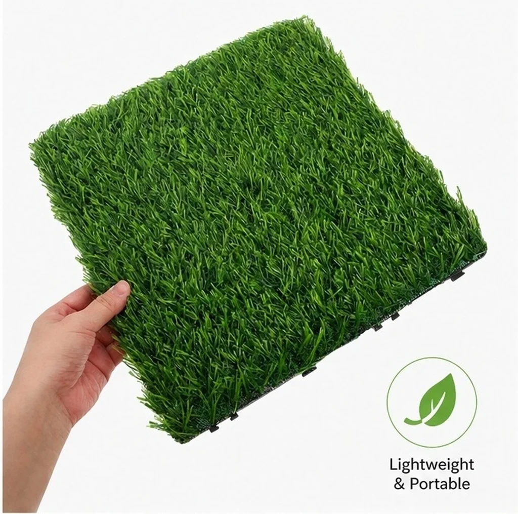 Artificial Grass Tiles Interlocking Realistic Synthetic Turf for Garden Patio Balcony Outdoor Green Outdoor Grass