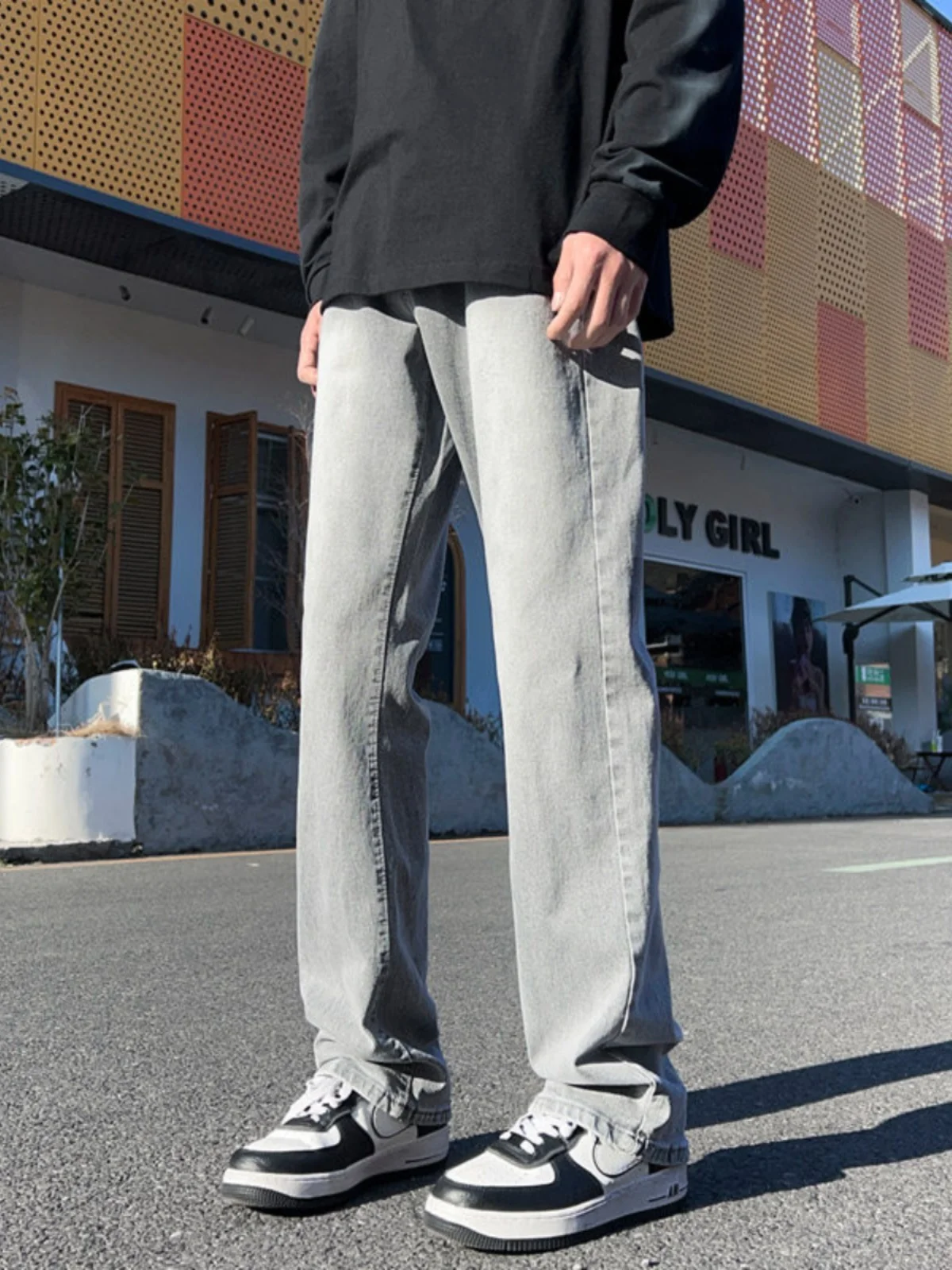 

Облегающие летние тонкие джинсы, мужские удлиненные брюки высокого размера, прямые расклешенные брюки, повседневные молодежные трендовые брюки из хлопка и полиэстера...