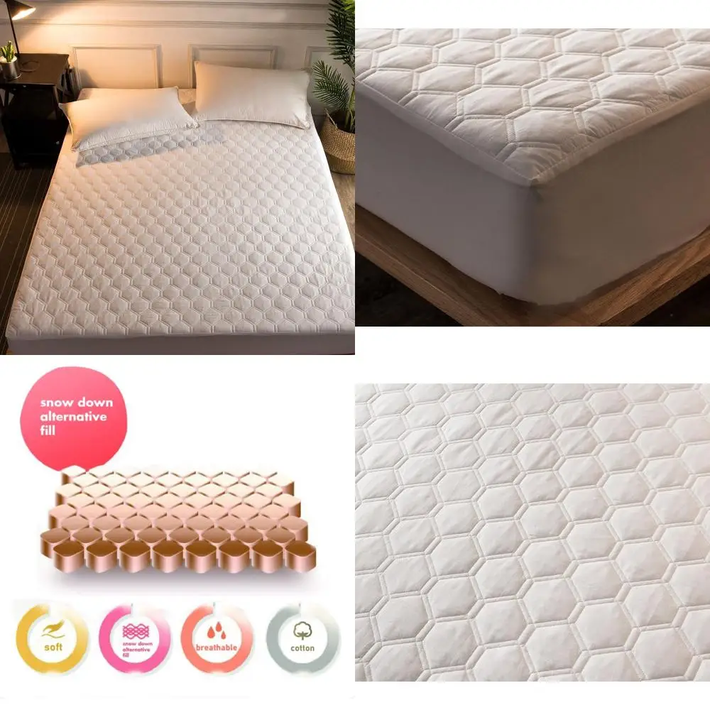 

Natural Cotton Quilted Mattress Pad - Cooling & Breathable Protector for Twin XL Beds