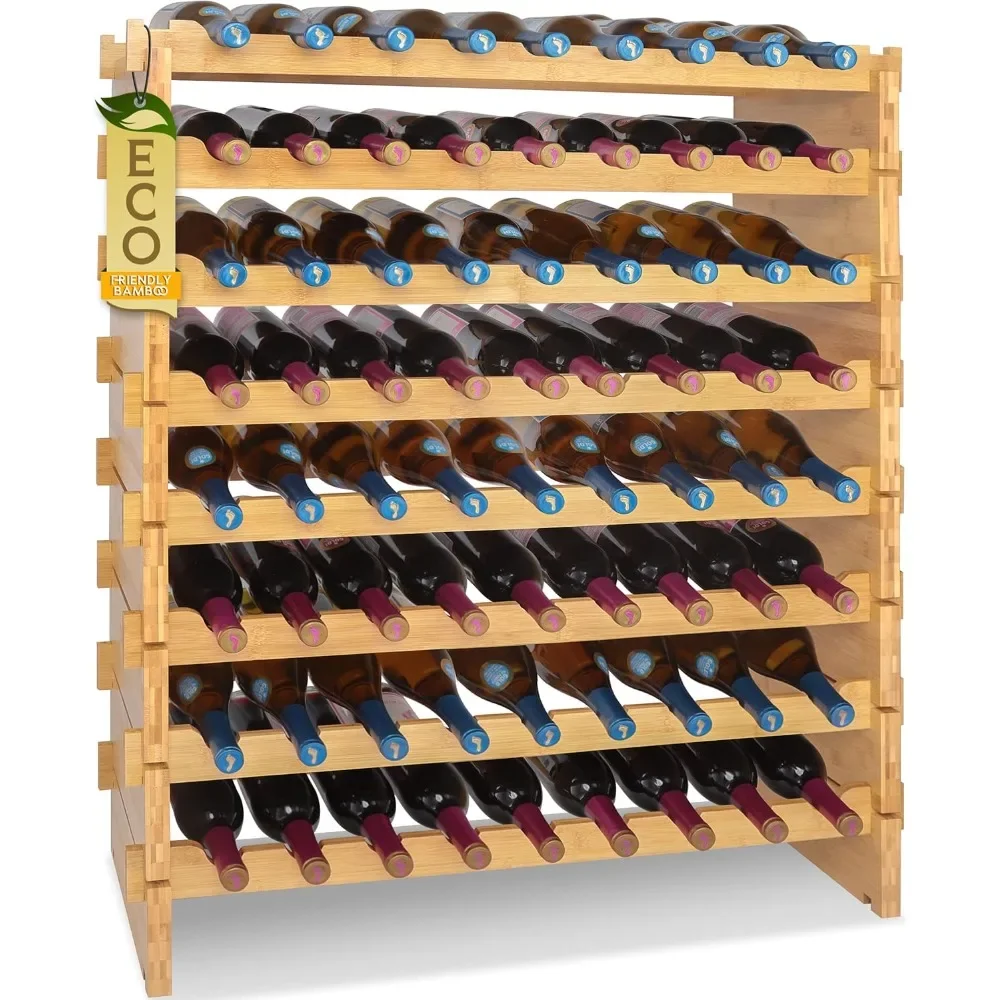 

Bamboo Stackable Wine Rack, 8-Tier 72 Bottle Capacity Wine Racks Free Standing Floor, No Tools Assembly, 33.5"x10"x42"