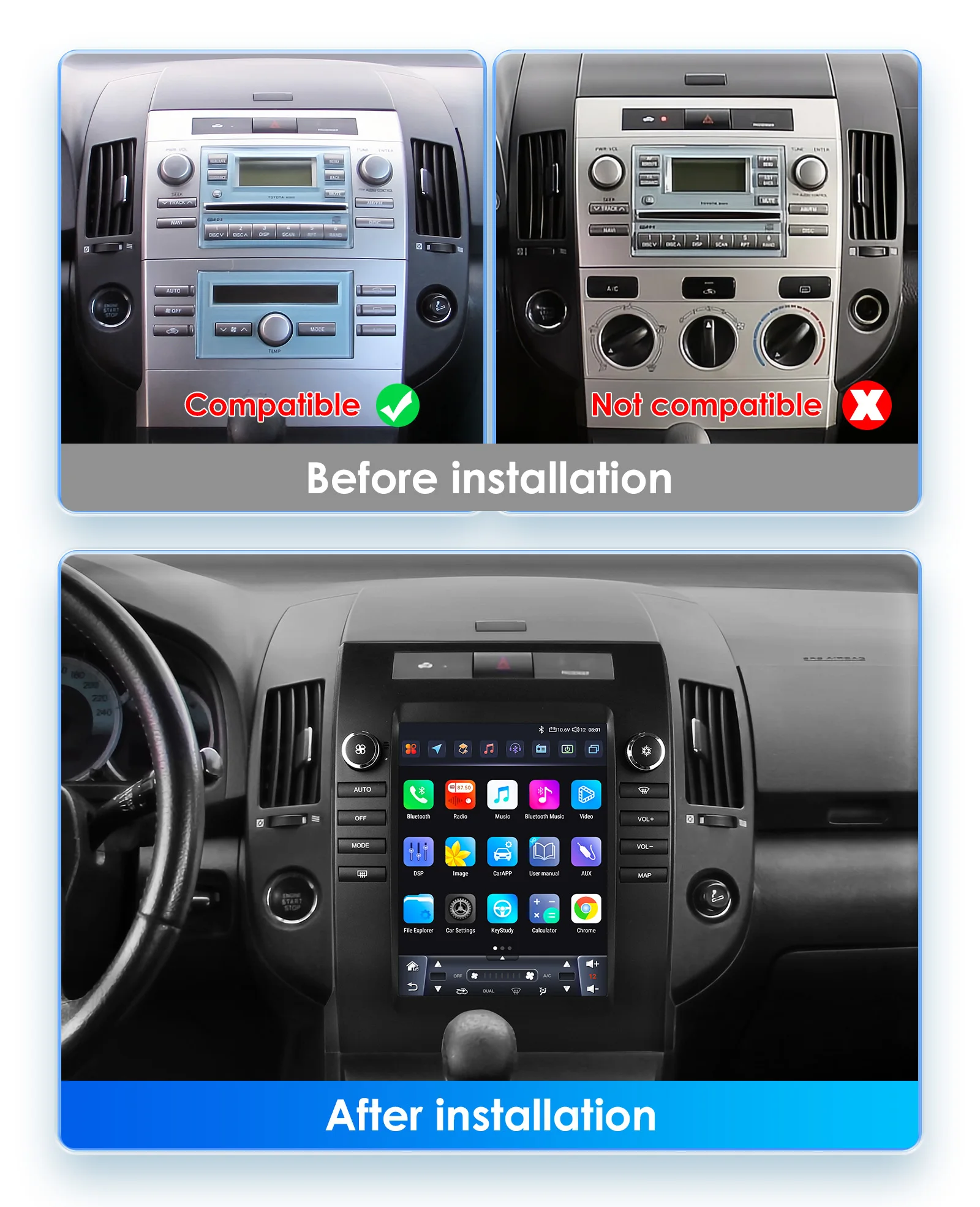 Hizpo 9,7" CarPlay Android Auto Autoradio für Toyota Verso 2004 - 2009 GPS Smart Multimedia Player Stereo 360 Kamera 4G WIFI RDS – Detail 7