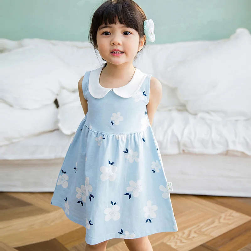 2023 Summer Girl Korean Version Sleeveless Peter Pan Collar Vest Dress Kids Cotton Linen Princess Dress Baby Casual Sundress