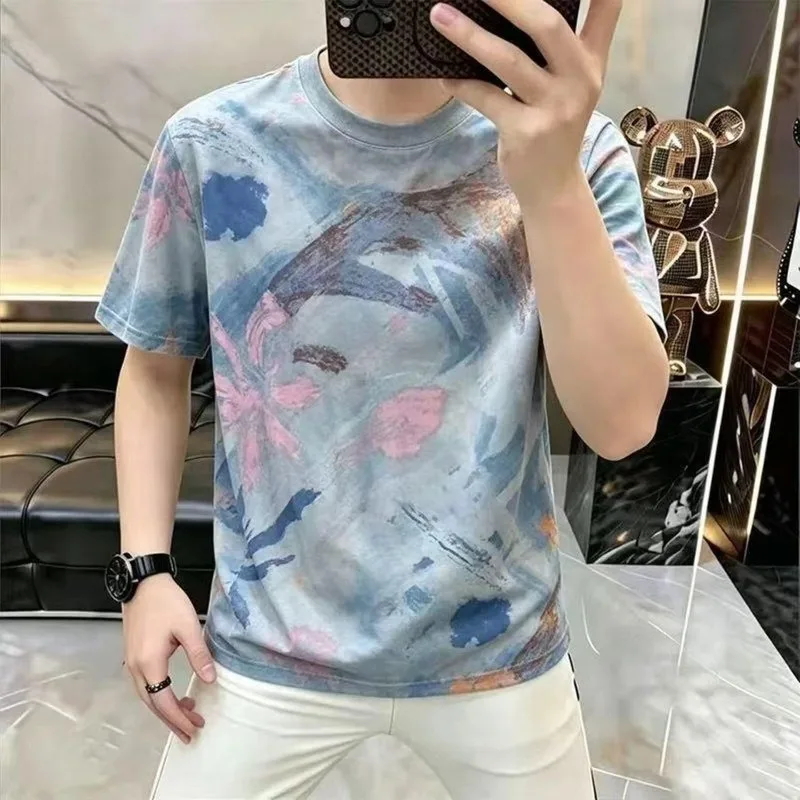 Summer Art Printed Short Sleeved T-shirt for Men Versatile Breathable Round Neck T-shirts Casual Business Tee Tops Men Clothing