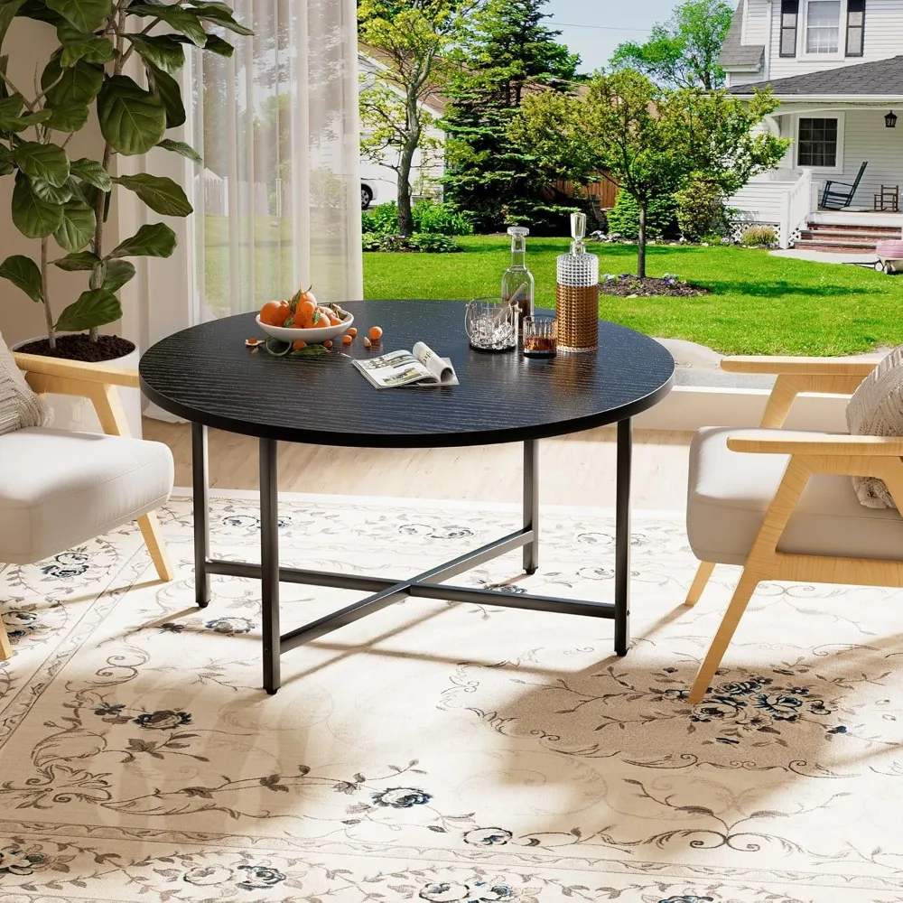 طاولة قهوة مستديرة، طاولات غرفة المعيشة بتصميم حديث للاستخدام الداخلي والخارجي، طاولة قهوة سوداء للاستخدام العائلي والمكتبي، خارجي C