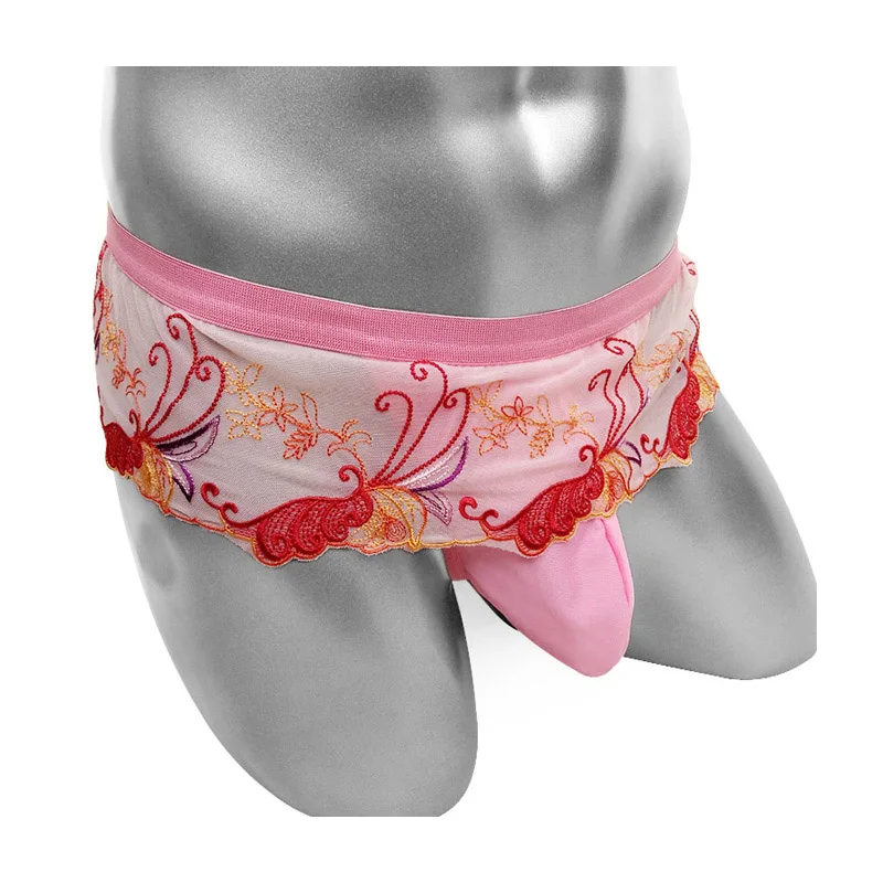 

Floral Embroidery Sissy Panties with Bulge Pouch For Men Thong Underwear Sexy Lingerie T Back G Strings Underpants