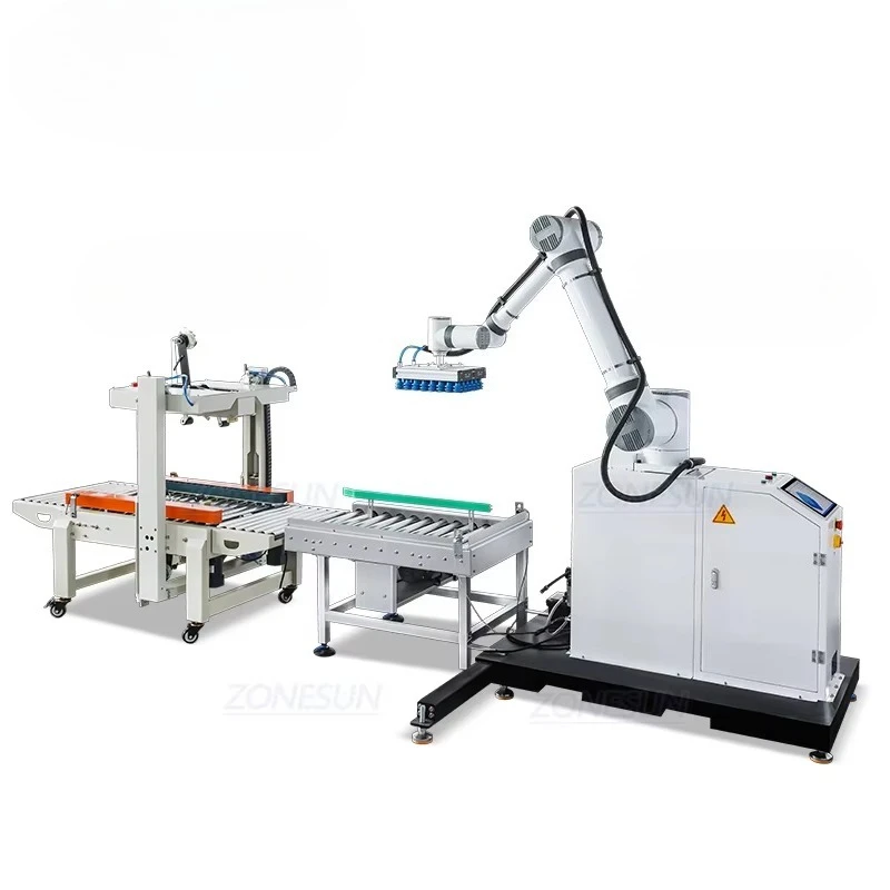 End-of-Line Flexible Automatic Carton Box Sealing Palletizing Collaborative Stacking Production Line