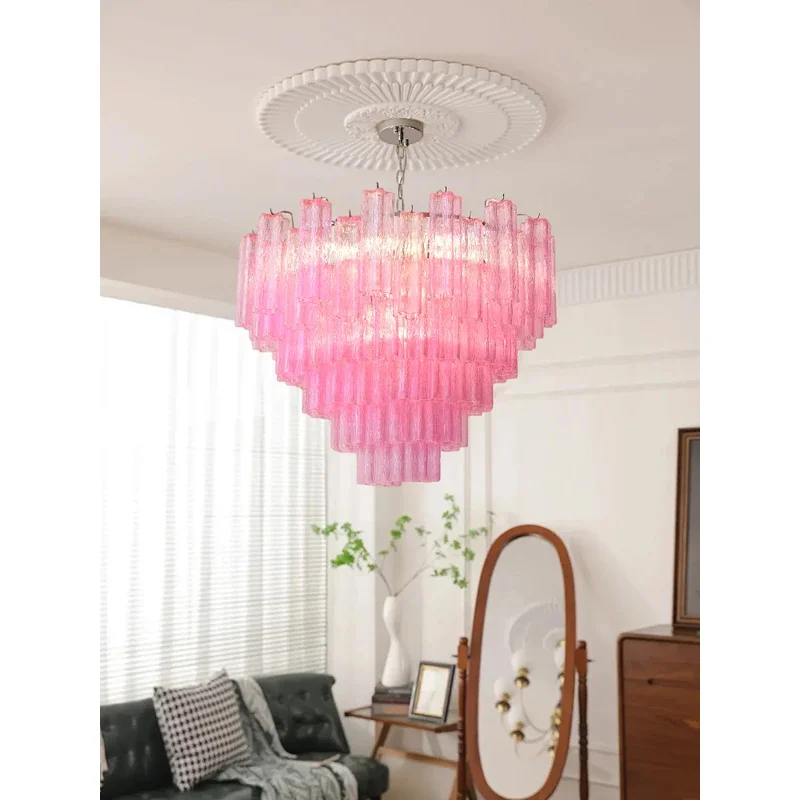 Pink Beauty Glass Art E14 2025 Chandelier Lighting Suspension Luminaire Lampen French Design Hanging Light For Dinning Room