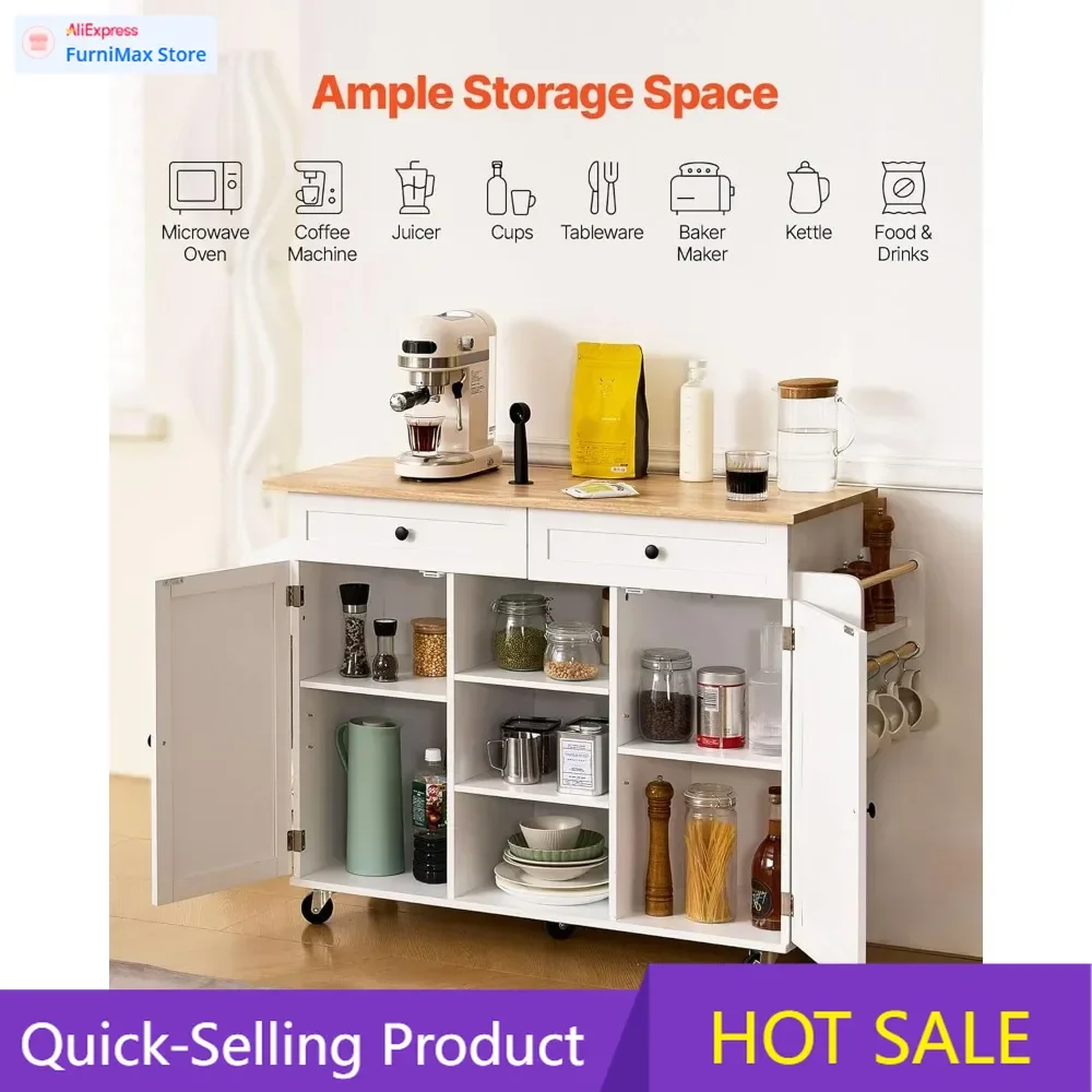 

Limited-time promotionWooden Top Kitchen Trolley with Storage, Rolling Drop Leaf Table, Drawers, and Spice Rack