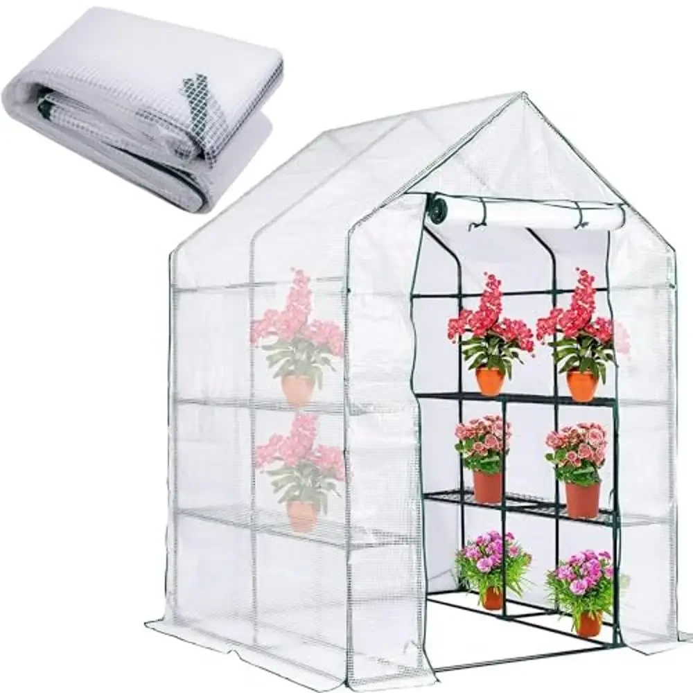 

Walk-in Greenhouse PE Cover with Roll-Up Zipper Door 56x56x76 Inch Outdoor Plant Gardening Gardening Plants Sanctuary UV
