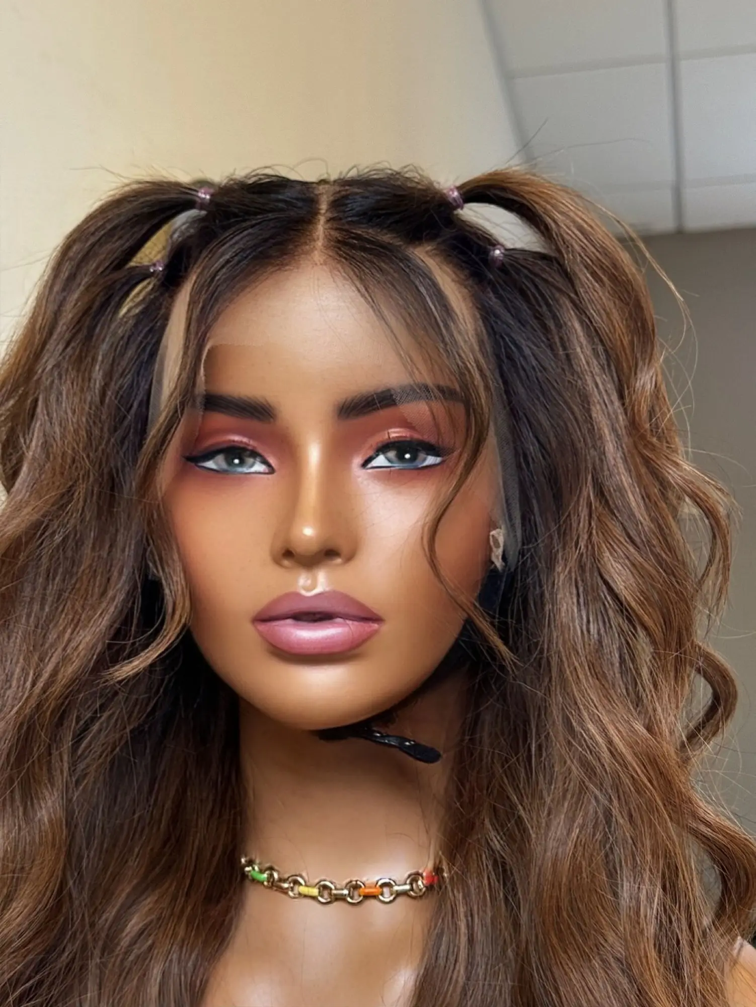 Easy To Wear Deep Wave 180% High Density Chocolate Brown Synthetic Lace Top Wigs Middle Parting Shadow Roots Daily Party Hair