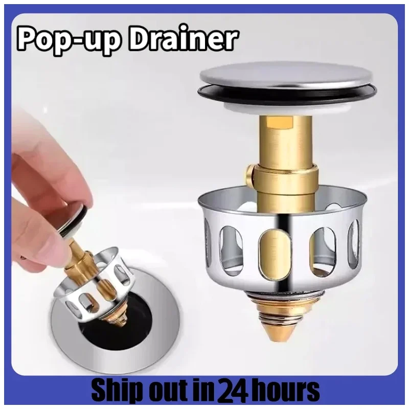Universal Pop-up Drainer Metal Filter Valve Basin Drains Waste Stopper Bathtub Strainer Plug Hair Catchers Bathroom Accessories