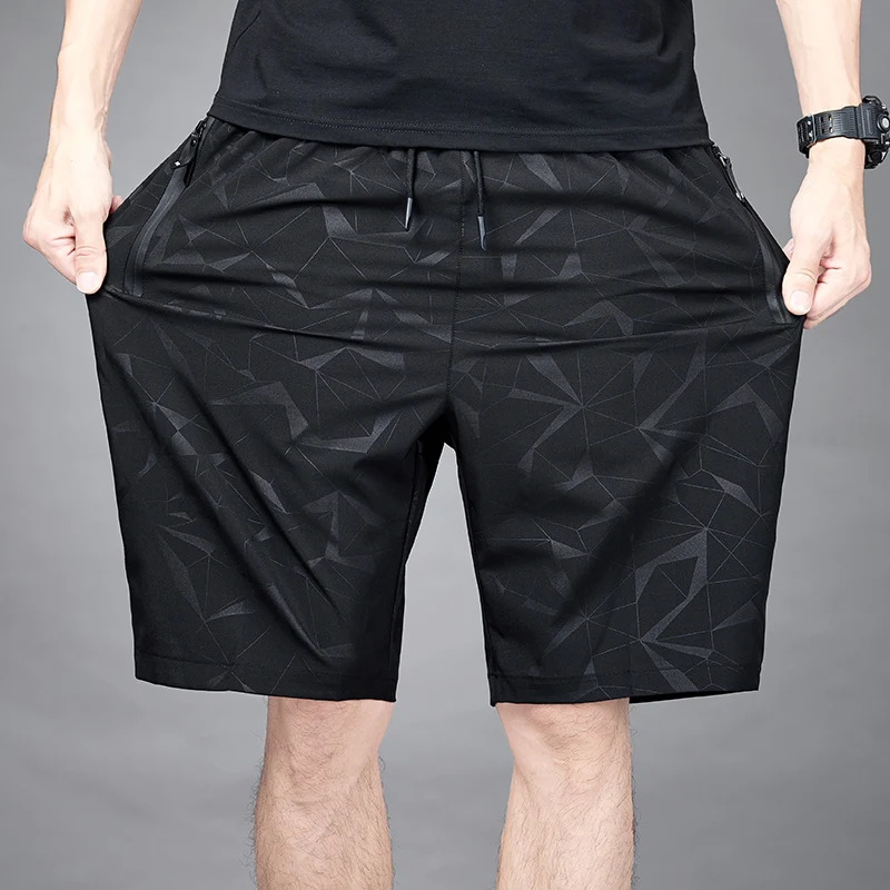 Men\'s New Casual Summer Elastic Waist Shorts Ice Silk Quick Drying Fashion Printed Shorts Men\'s Large Size Sports Beach Shorts