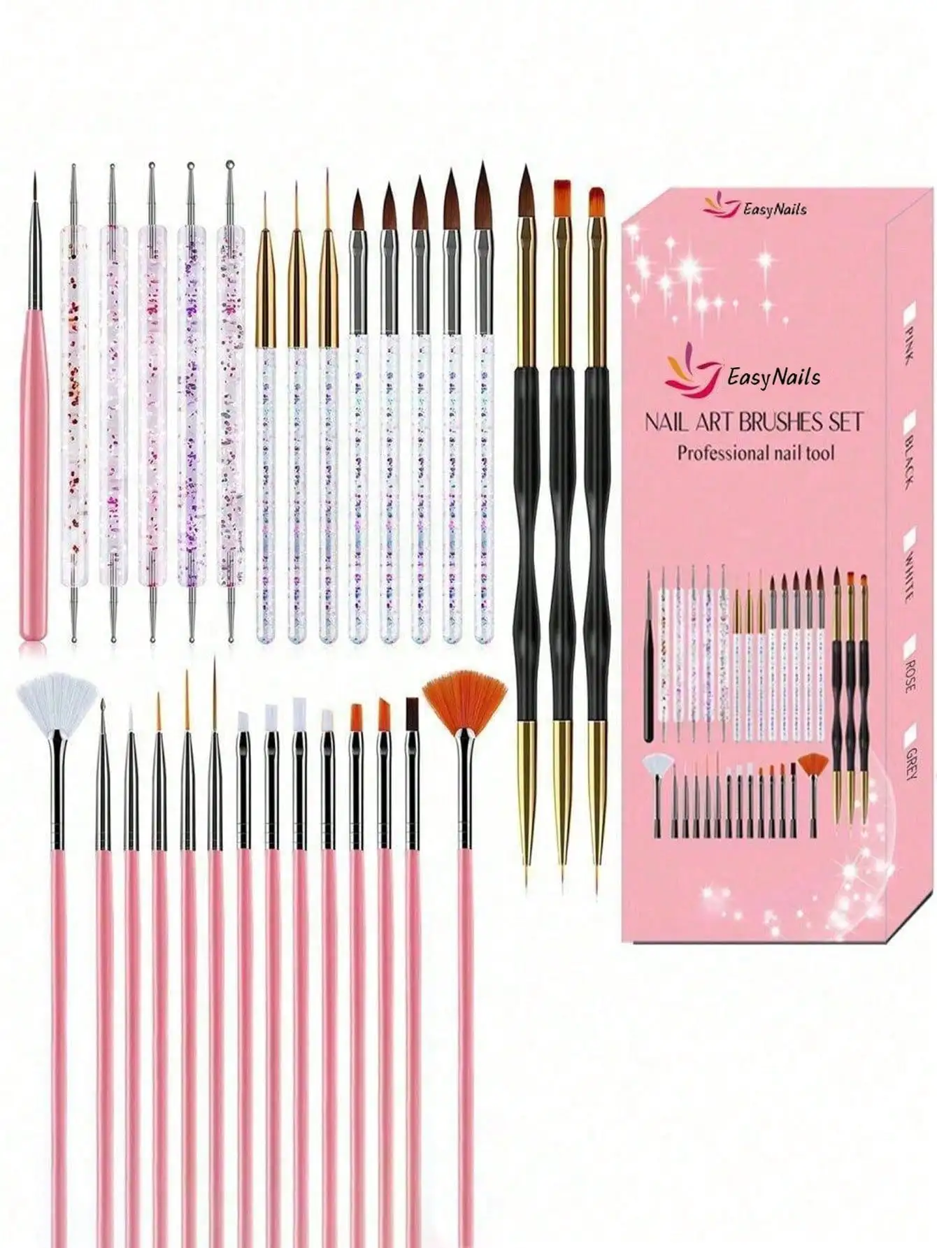 

21 or 22pcs Black Nail Art Tool Kit, Includes 15 Nail Art Pens, 1 Resin Palette, 5 Dual-Headed Carving/Dotting Pens. DIY Makeup Board. For Home Nail Salon.