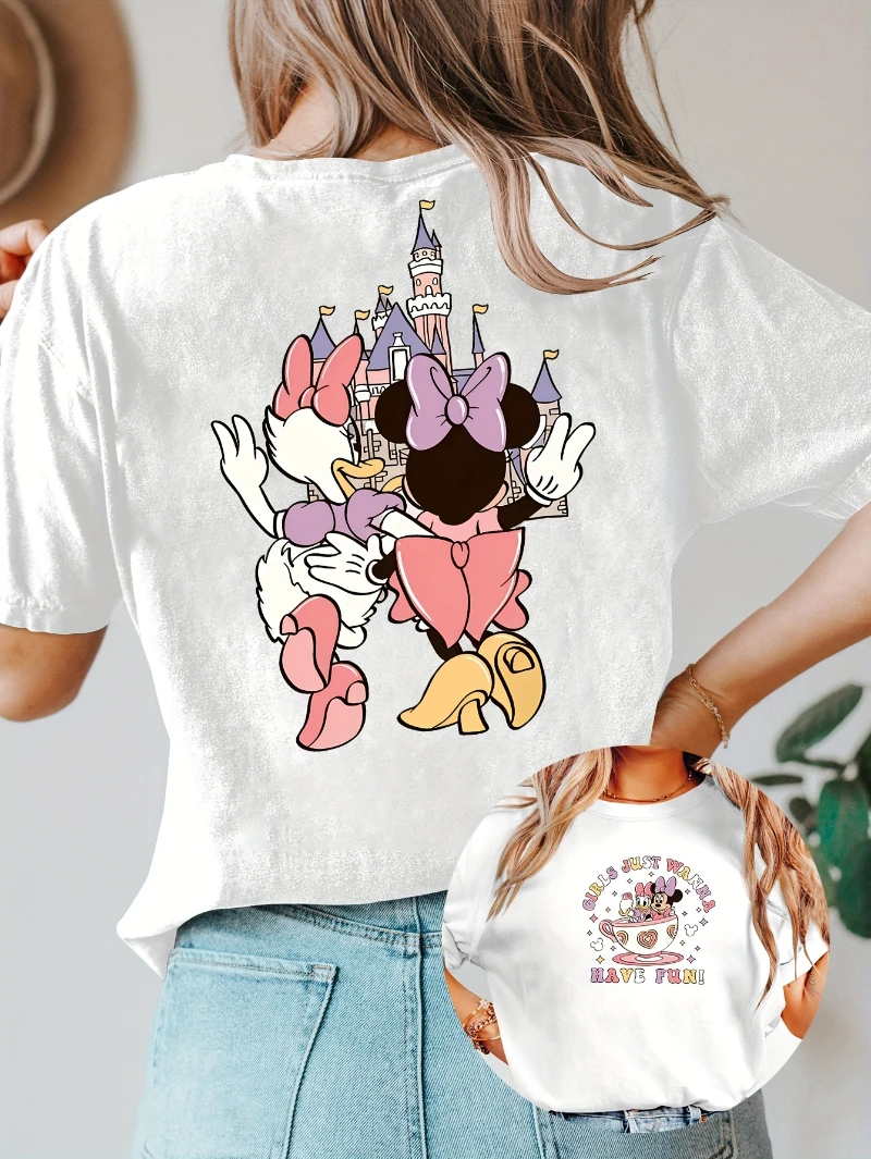 

Women's Disney T-Shirt Disney Castle Rear Print T-shirt Fashion Casual Summer Sports Cartoon Short-sleeved Loose Crew Neck Top
