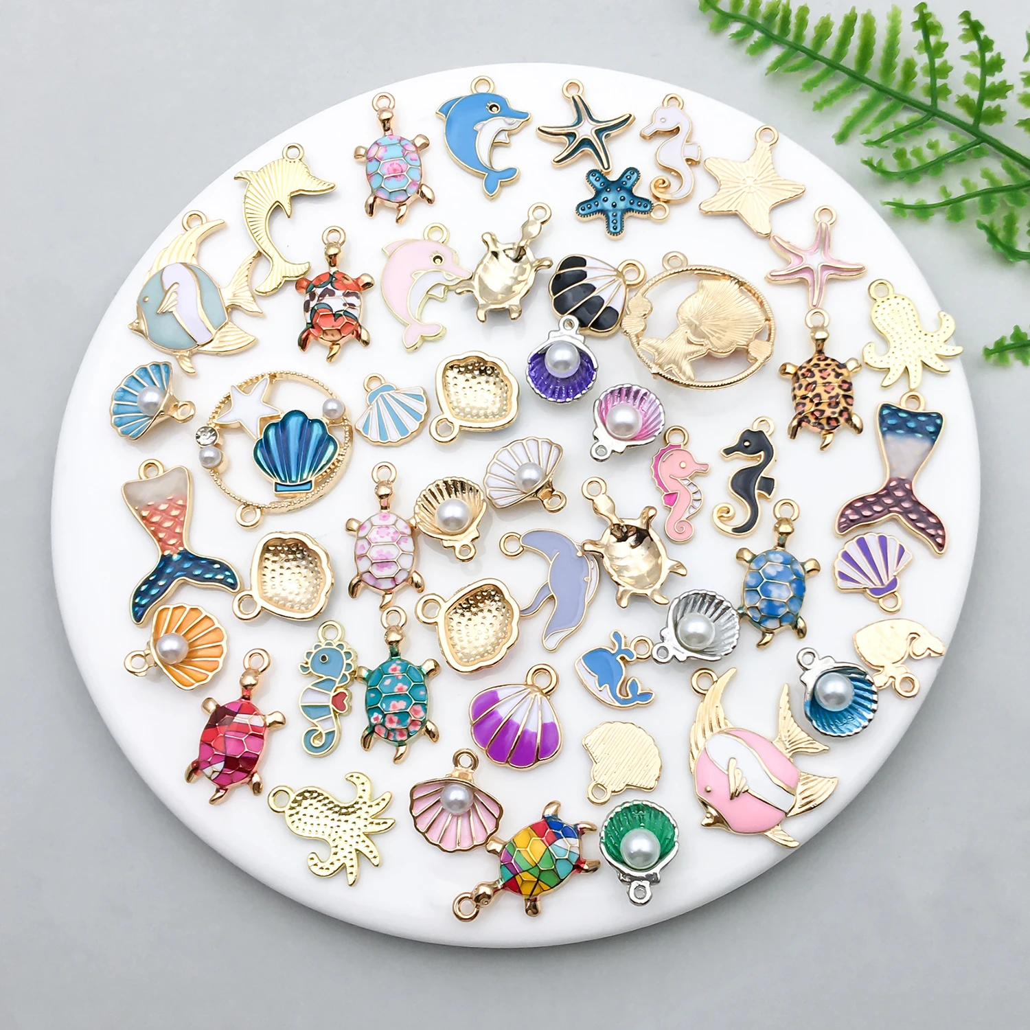 50pcs Alloy Enamel Ocean Pendant Jewelry Making DIY Keychain Earrings Charms for Jewelry Bracelets Necklace