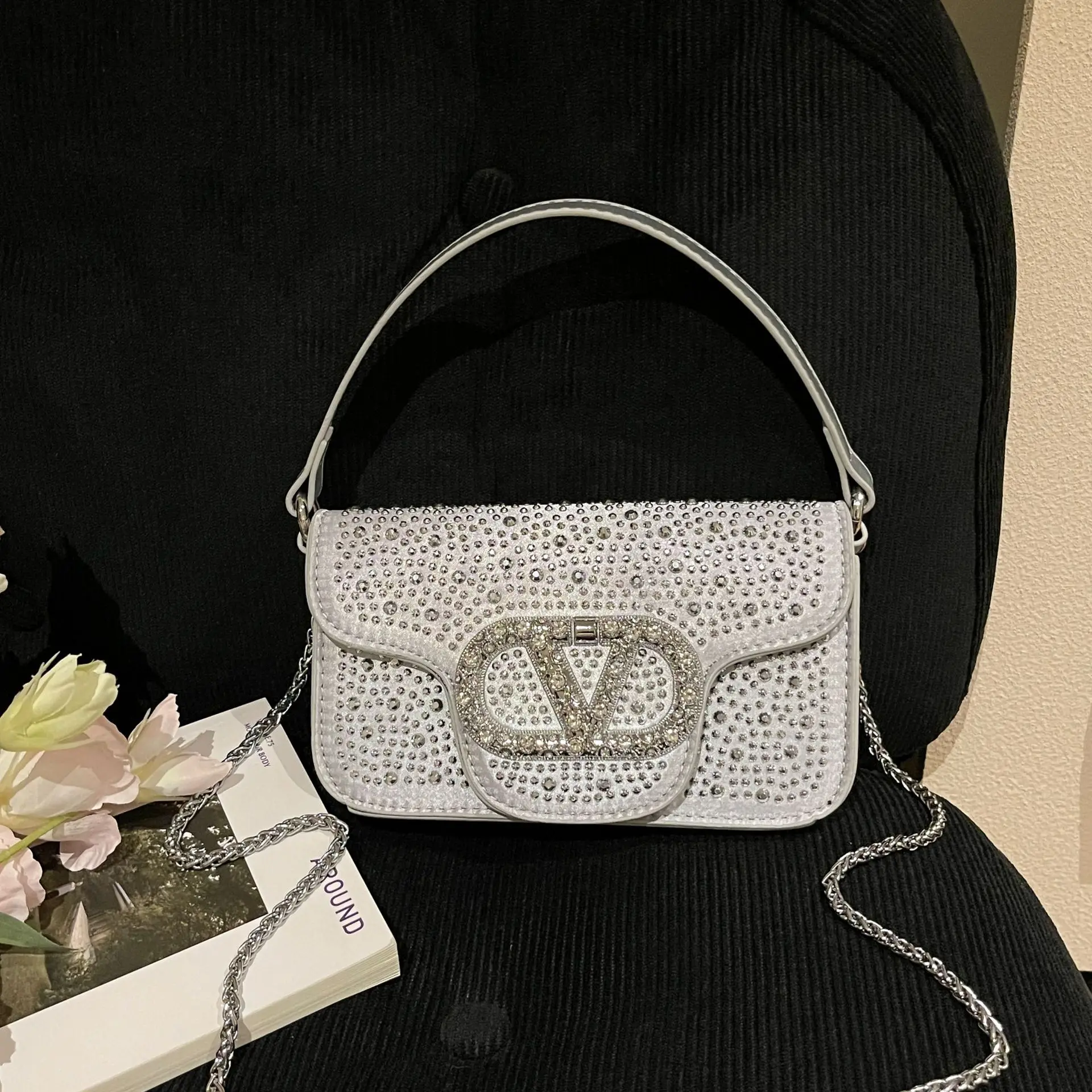 

Роскошные женские кросбоди со стразами | Маленькая квадратная форма, модная ретро универсальная сумка на плечо для повседневных сумок для женщин