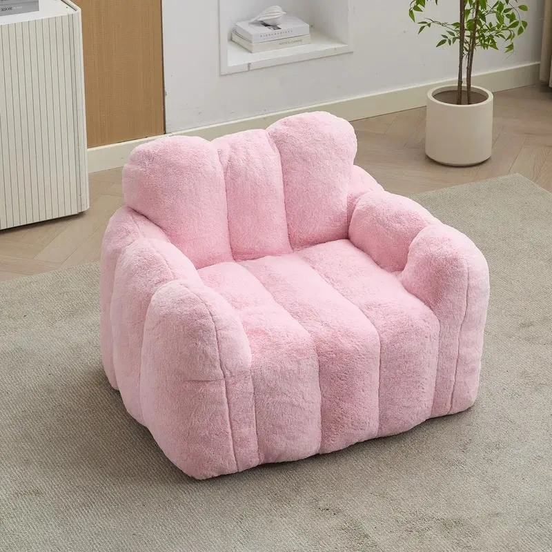 Lotus Compressed Adult Bean Bag Sofa with Pull Ring Easy to Move for Living Room Bedroom Pink