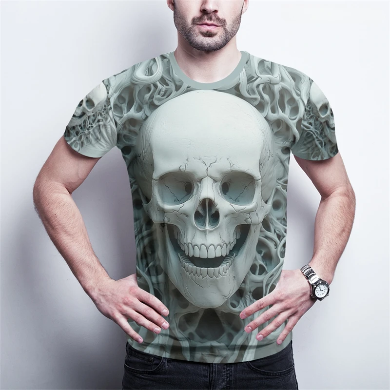 

Модные мужские футболки с рисунком черепа, летняя модная уличная одежда с короткими рукавами, футболки с 3D принтом, крутые дышащие футболки большого размера