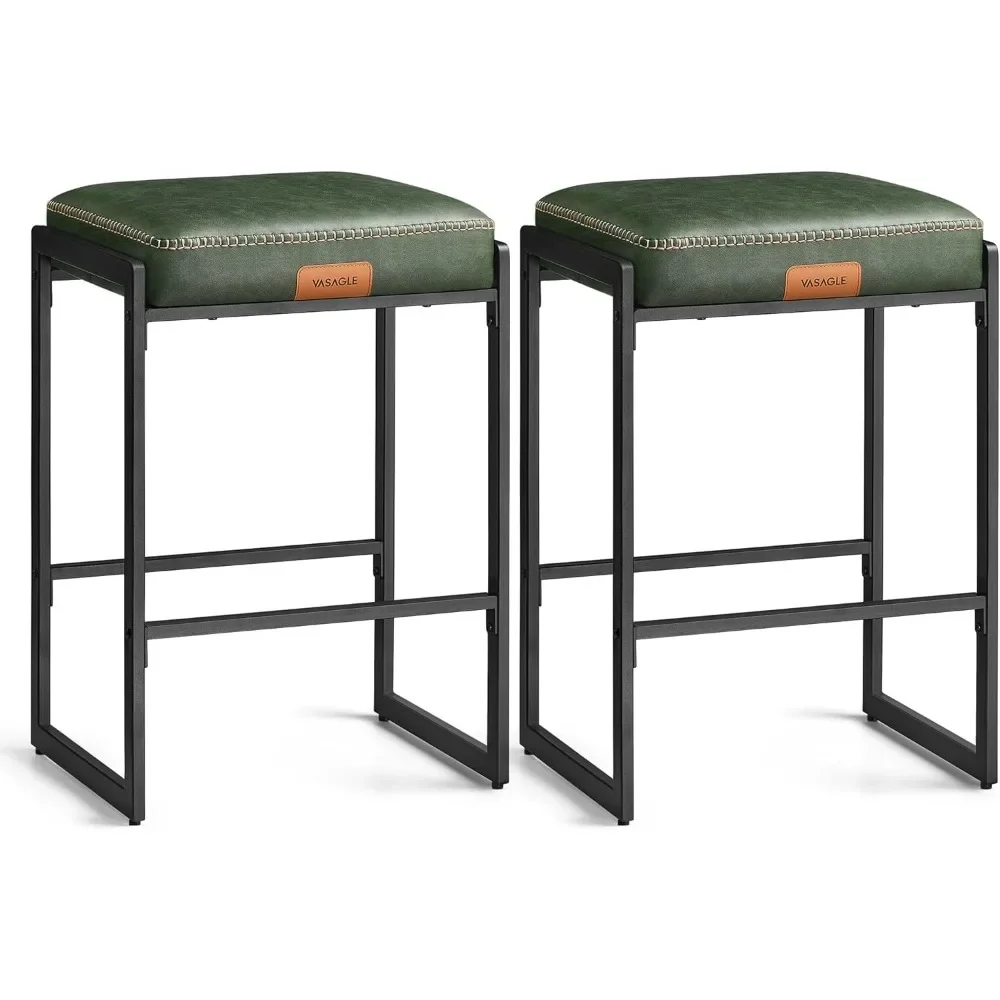 Collection - Bar Stools Set of 2, Counter Height Bar Stools, Synthetic Leather with Stitching, Mid-Century Modern Counter Stools