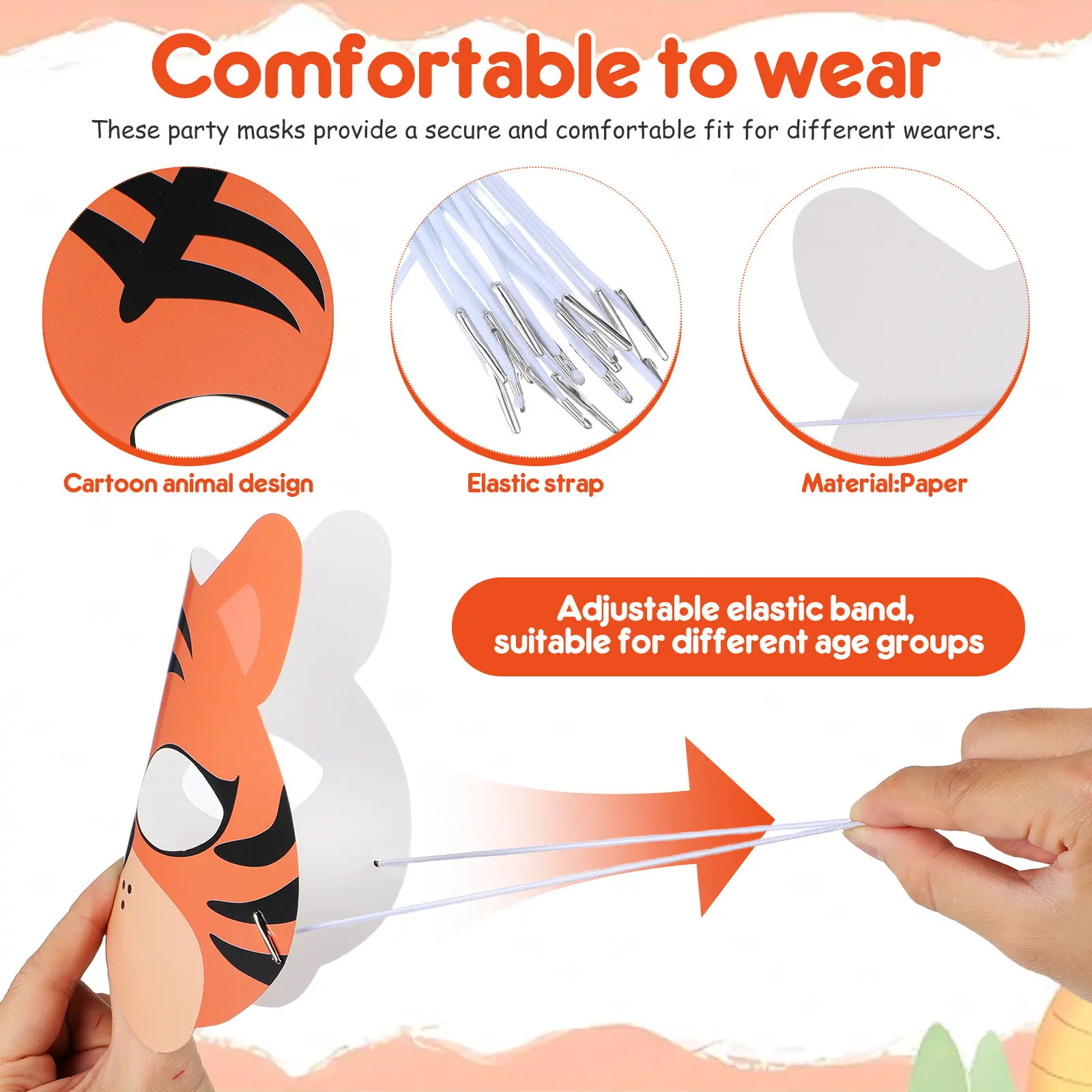 16Pcs Kids Animal Masks Cartoon Paper Party Favors Comfortable Elastic Band Halloween Birthday Dress Up Jungle Theme Photo Props