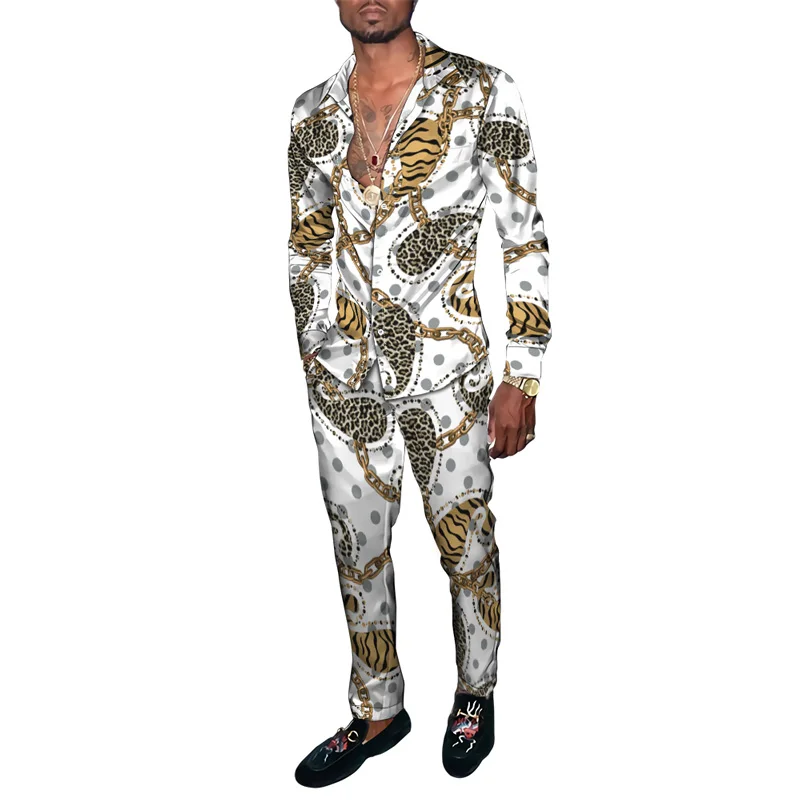 

Осенние винтажные мужские костюмы в стиле Харадзюку с 3D принтом кешью, спортивный костюм, рубашка с длинными рукавами, длинные брюки, комплекты из двух предметов, одежда