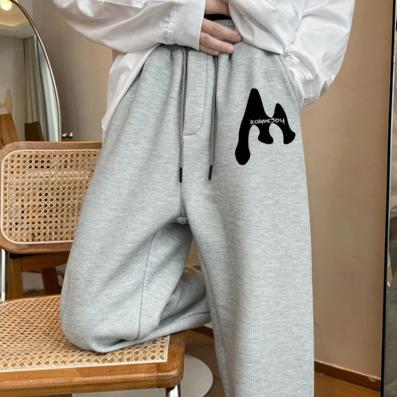 

Мужские джоггеры свободного кроя из вафельной ткани, стильные брюки с манжетами на щиколотках, городская повседневная спортивная одежда для молодежи