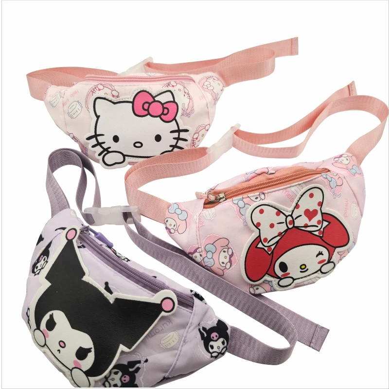 Moda Hello Kitty Kuromi Kids Cartoons Anime Cute Nylon Fanny Pack Shoulder Messenger Fanny Bag Travel Storage Bag Girls Gifts