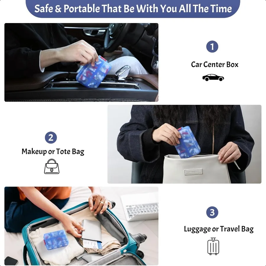 New Foldable Double Protection Portable Weekly Pill Organizer 2 Times A Day with Etched Labels AM PM 7 Day Week Medicine Box Da