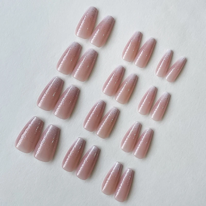 24 pçs unhas falsas casuais rosa gradiente glitter unhas cor romântica removível cobertura completa imprensa em unhas produtos de unhas femininas