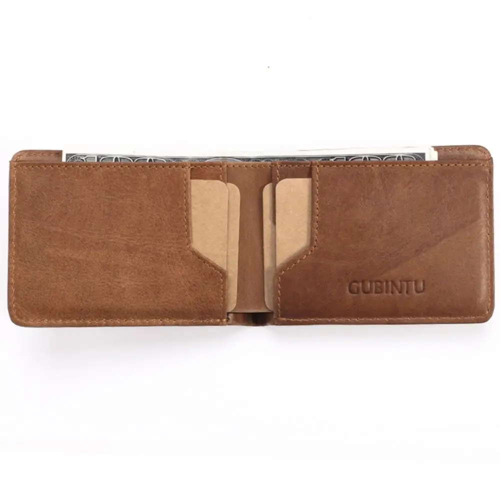 Genuine Leather Mens Wallets Slim Thin Bifold Money Clip Wallet Card Protection Vintage RFID Blocking Card Holder Man