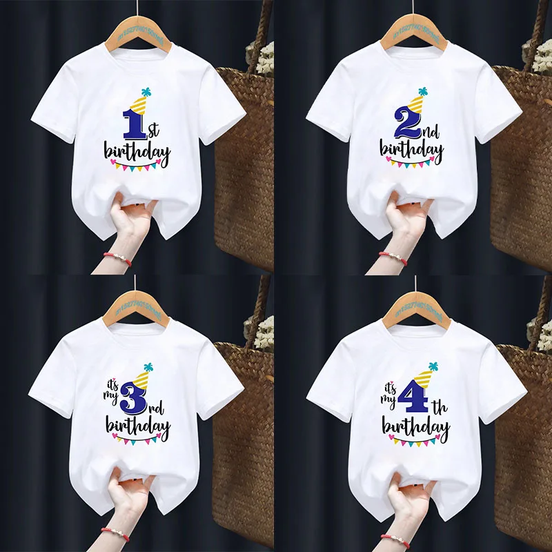 Kids 1-9Birthday T-shirts Boys Girls Happy Birthday Printed Clothes Children Happy Party Gifts Baby Soft Tee Tops