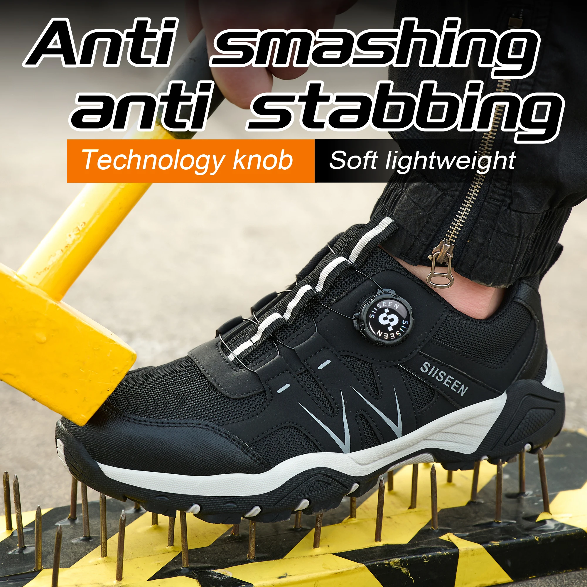 Men's Widened Steel Toe Shoes, Sturdy Protective Safety Shoes, Lightweight Work Shoes Anti Slip and Wear-resistant, Sizes 40-46