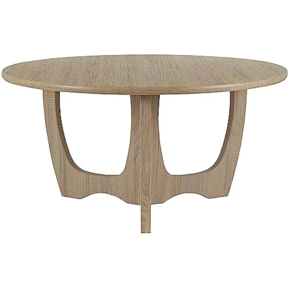 Mesa De Café Redonda De Perna Curvada De Madeira, Sofá De Acento, Mesas De Sala De Estar, Decoração De Casa, Natural, 36x18 Polegadas