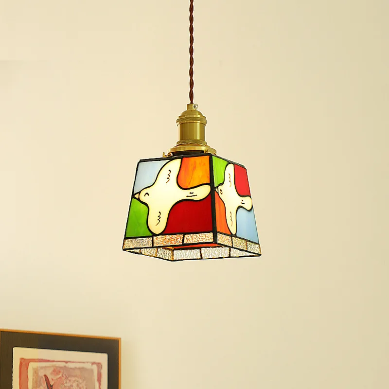 Mediterranean Stained Glass Pendant Lights Vintage Tiffany Wall Hanging Lamps Kitchen Bar Living Room Decor Suspension Luminaire