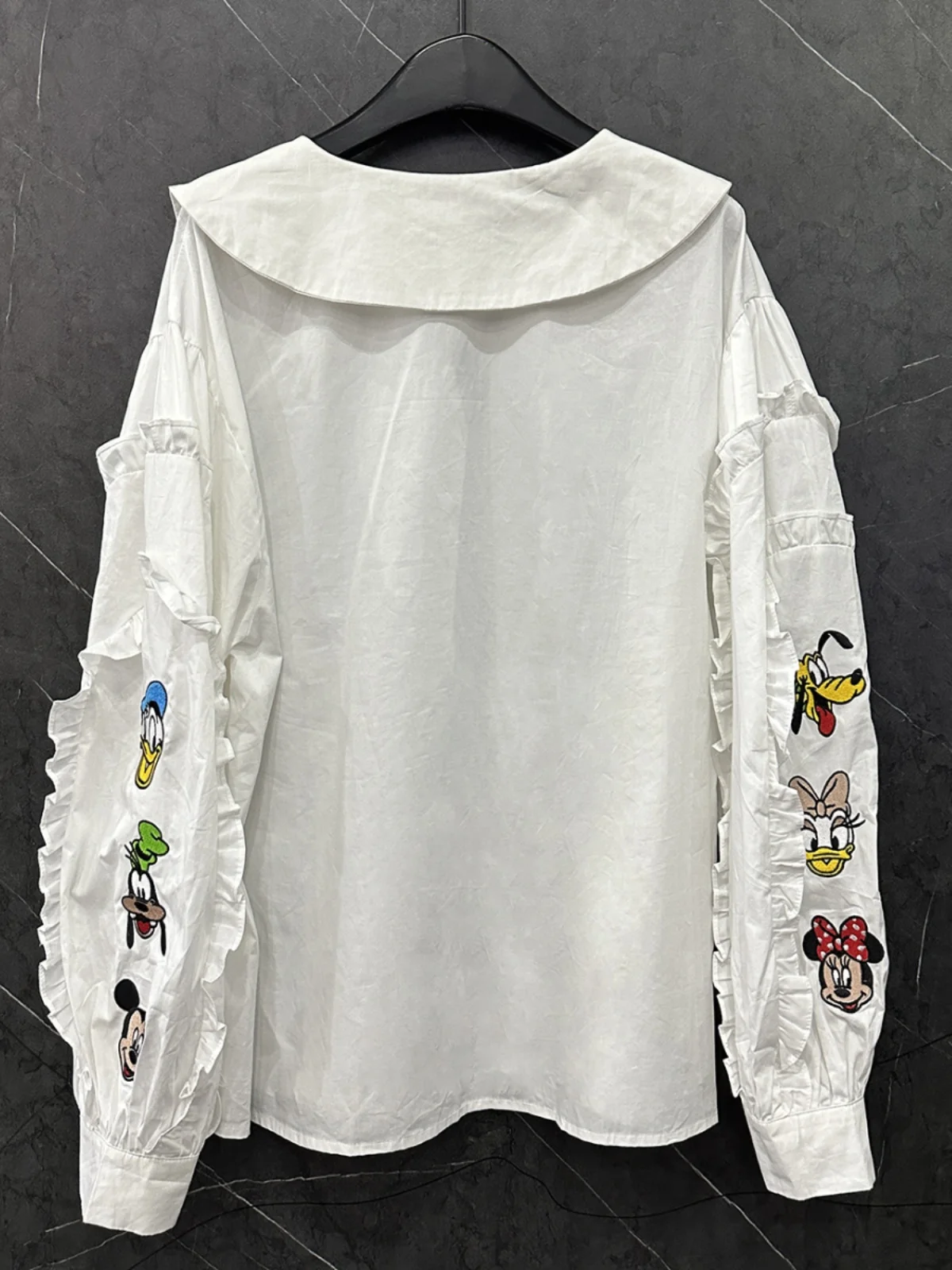 Doll Collar Long-sleeved White Shirt Women 2025 Spring New Cartoon Embroidery Loose and Versatile Kawaii Shirt Womens Tops