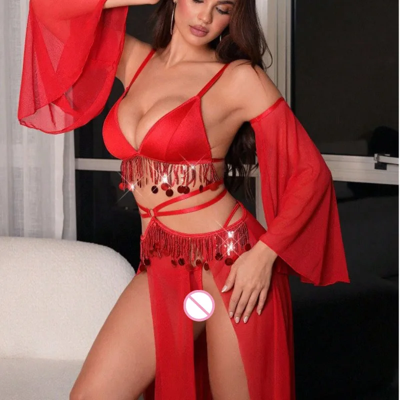 Sexy Nighties Lingerie  Lacquered Sequin Chain Red Sexy Lingerie Set  Woman Night Dress  Adult Goods Costume Skirt Sexy Lingerie