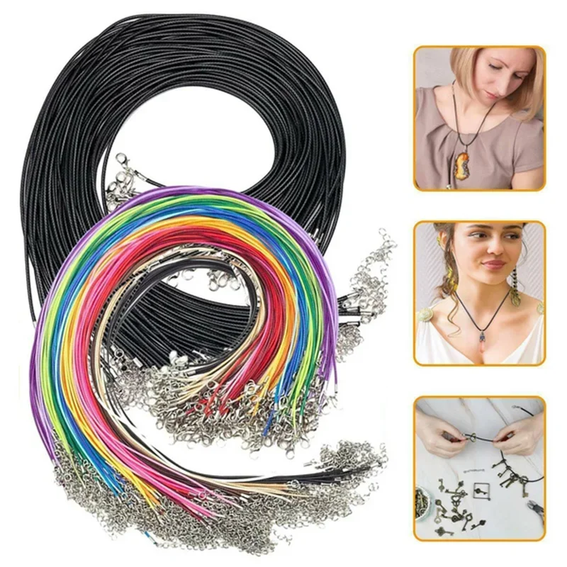 10/30pcs Colorful Leather Cord Wax Rope Chain Wax Cord Necklace Pendant DIY Handmade Lobster Clasp String Cord Jewelry Chains